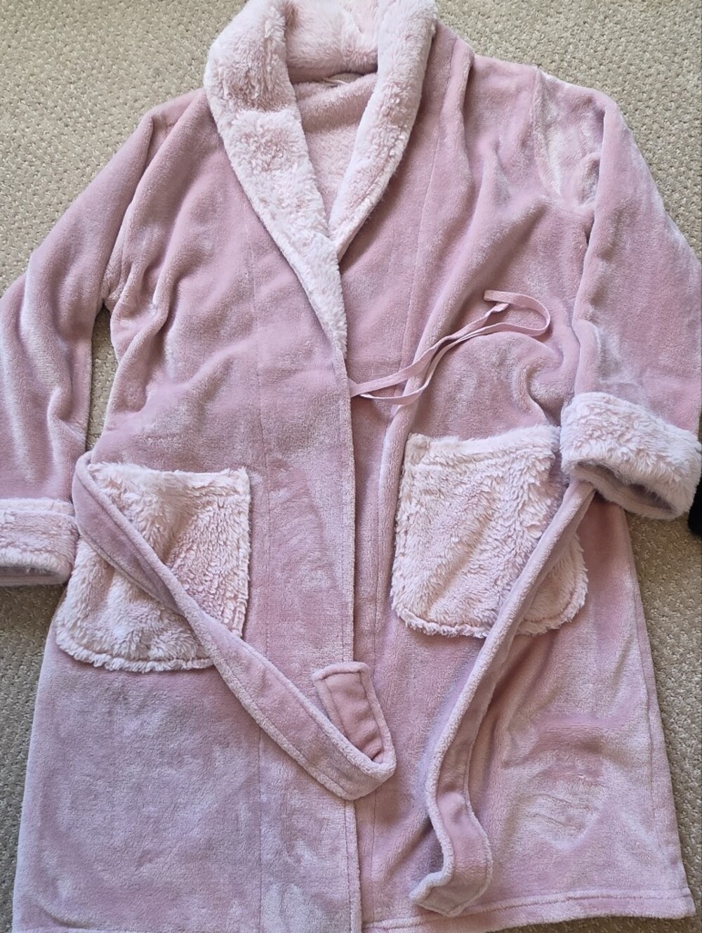 Charter Club Plush Pink Robe with Faux-Sherpa Trim